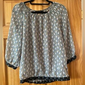 The Limited Blue and Gray Sheer Silky Blouse with Cute Bird Print